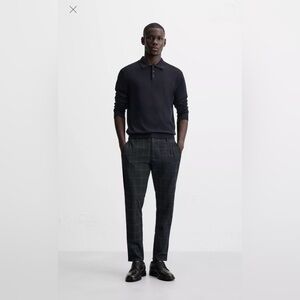 Smart Ankle Pants 2-Way Stretch Uniqlo Size 27-30 Men Dark Blue Pattern Slim Fit